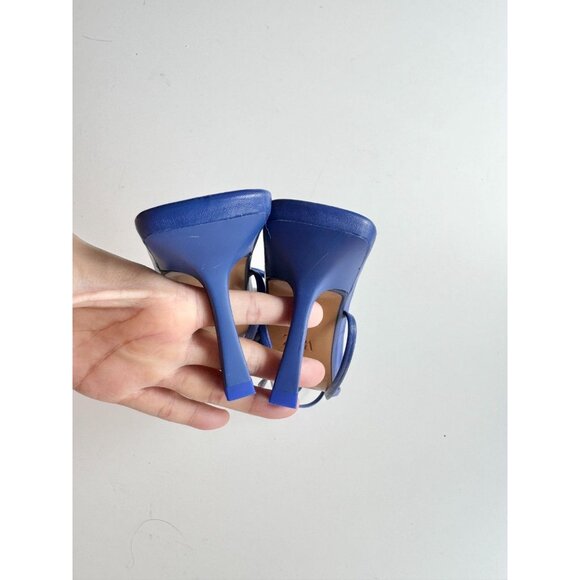 NWOT ZARA Blue Leather Square Toe Strappy High Heel Wraparound Sandals, Size 35 - Picture 10 of 15